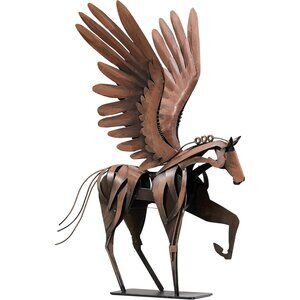 Horse Statue Décor Artwork 24" H Metal Pegasus Greek Flying Sculpture Brown